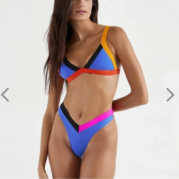 NWT OneOne Swimwear SET Bikini Malvinas Blue Red Black Jesse Kameron NEW Small - Picture 1 of 12